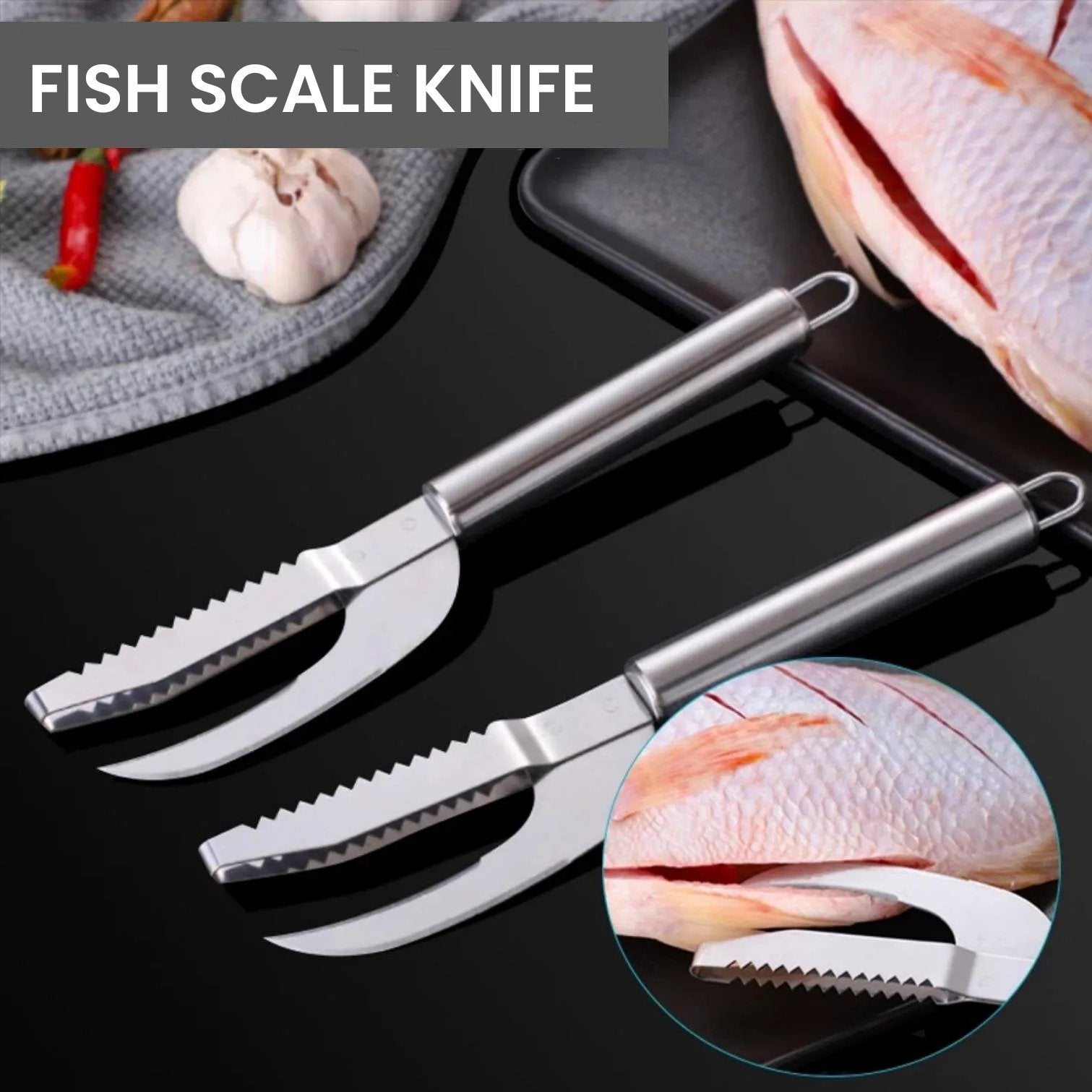 ScaleSniper® 3 in 1: Cut, Scrape, Dip Fish Scale Knife - BUZZERFISH